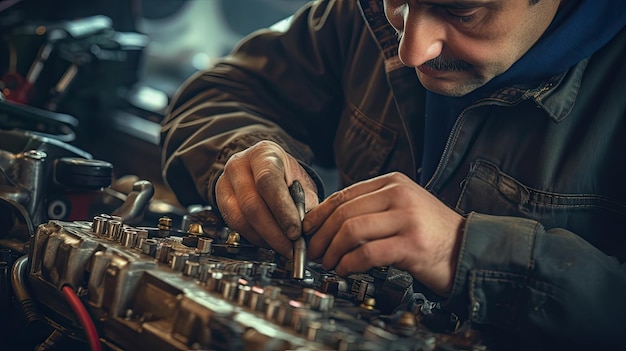 Technician checking the car photo realistic illustration