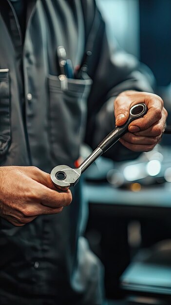 Photo a technician demonstrating use of new tool showcasing expertise and precision in workshop environment focus is on tool highlighting its functionality and design