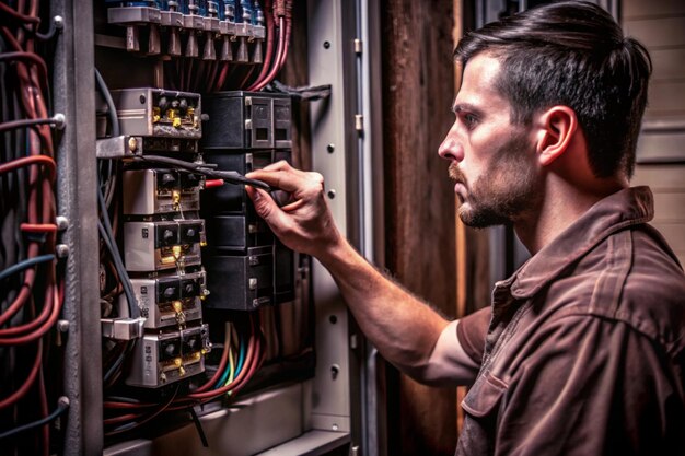 Technician Inspecting Home Electrical System and Circuit Breakers