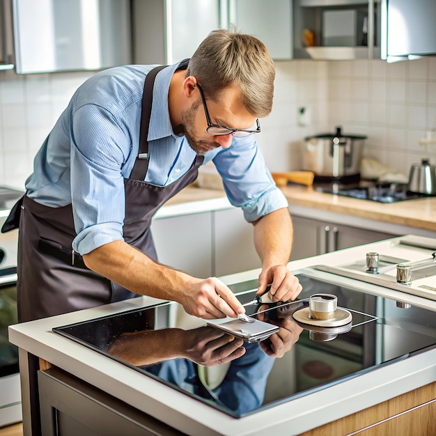 Photo a technician repairing a glasstop stove