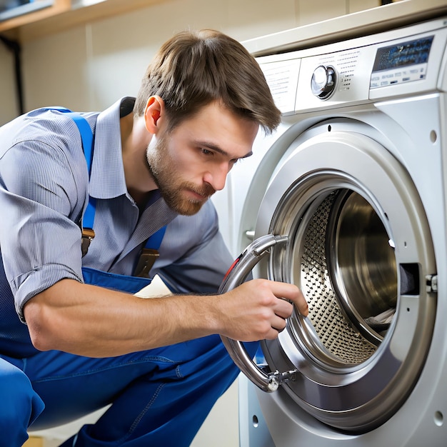 A technician replacing a washing machines drum bearing