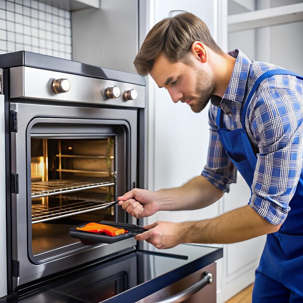 Photo a technician testing the temperature settings on an oven