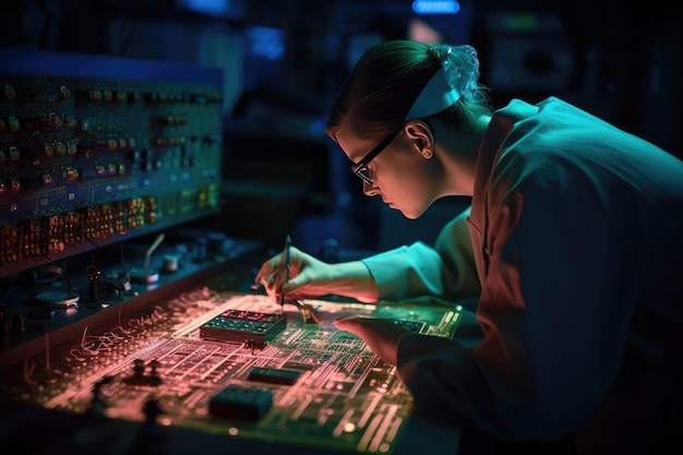 Technician working on a complex array of electronic components Generative AI