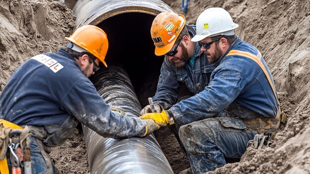 Technicians Inspecting Freshly Installed Liner in Pipeline