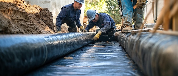 Technicians Preparing a ResinImpregnated Felt Liner for Installation