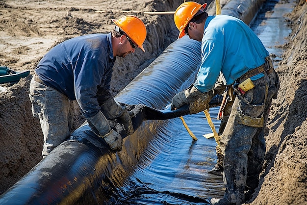 Technicians Preparing a ResinImpregnated Felt Liner for Installation