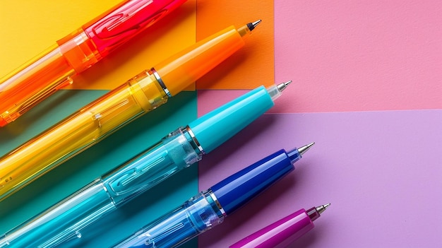 Technicolor Pens Isolated on Flat Color Background