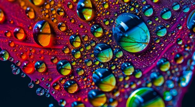 Photo a techno poster lsd raindrops professional microscope a close up of water droplets on a leaf