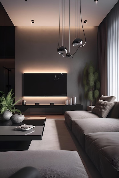 Techno style interior of living room in luxury house