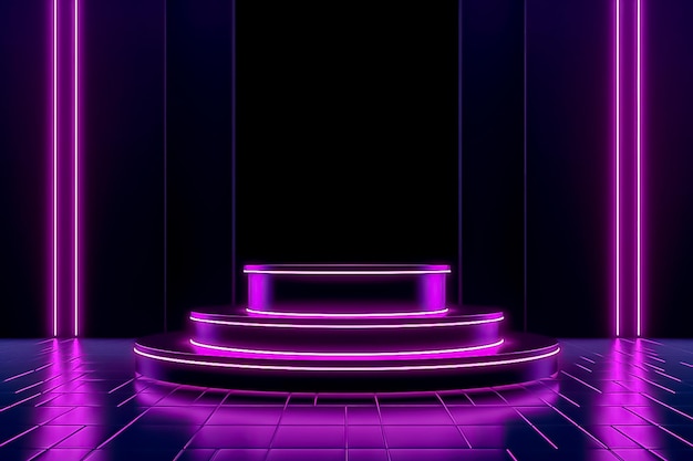 Technological Podium with circle Shapes and Neon Lights AI generated