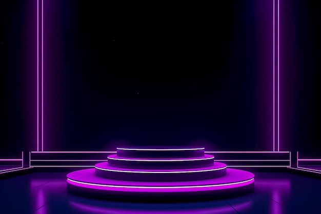 Technological Podium with circle Shapes and Neon Lights AI generated