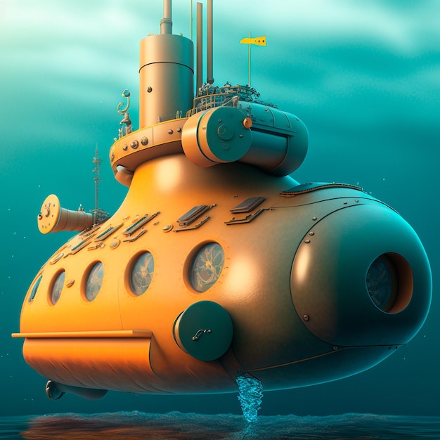 Technological submarine nautilus in the water column 3D image