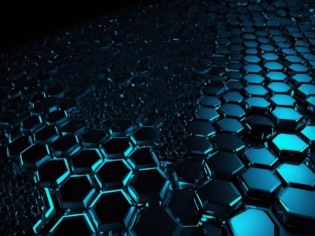 Photo technology abstract background with hexagon matrix style in neon blue and black background suitable for background