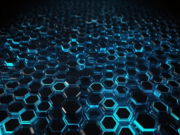 Photo technology abstract background with hexagon matrix style in neon blue and black background suitable for background