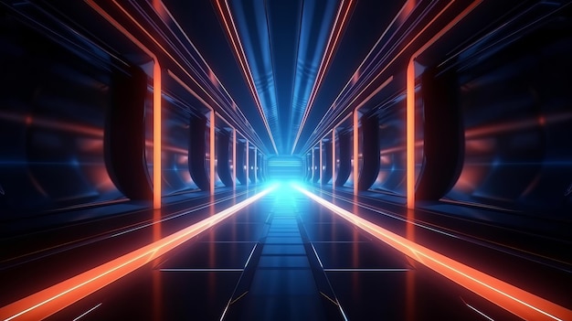 Technology abstract corridor neon light background Generative ai