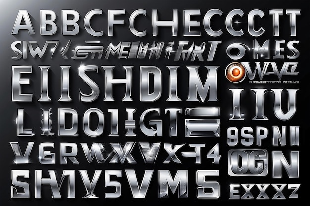 Photo technology alphabet silver metallic and effect designs for logo poster