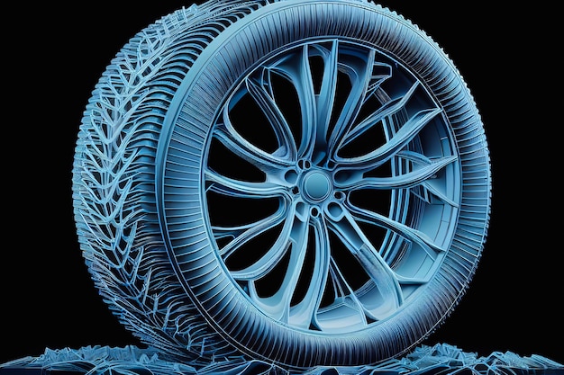 Technology car tire background. Low poly, geometric, wire, Particles, lines, and triangles outline. illustration. Generative AI