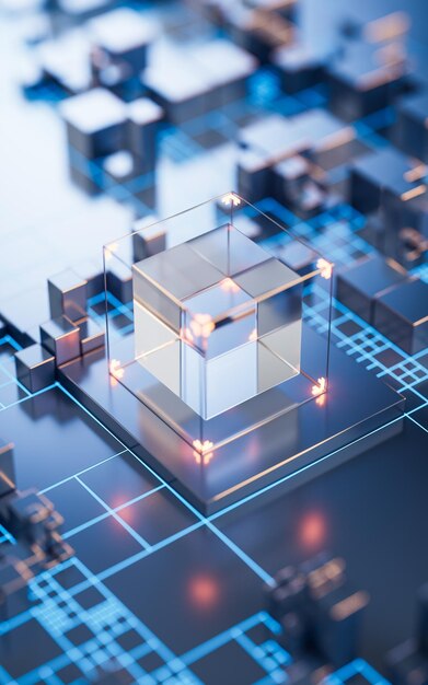 Technology circuit board and core 3d rendering 3D illustration