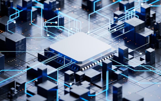 Technology circuit board and core 3d rendering 3D illustration