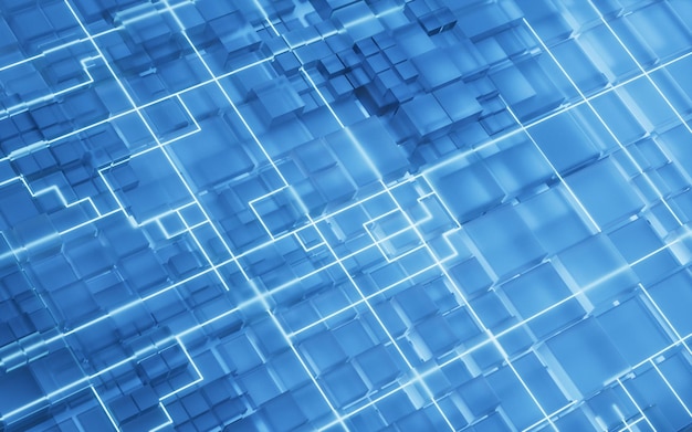 Technology cube circuit board structure 3d rendering