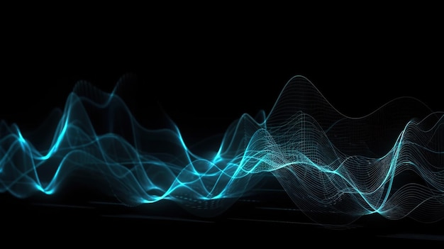 Technology digital blue wave lines on black backdrop Generative Ai