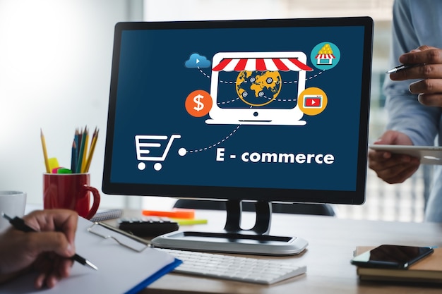 Technology E-commerce Internet Global Marketing Purchasing Plan and Bank Concept