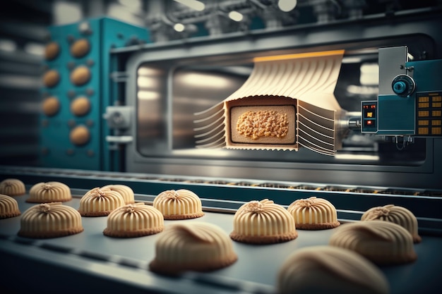 Technology and equipment in the food factory industrial assembly line manufacture of baked goods