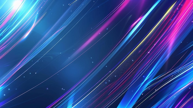 Technology futuristic background striped lines with light effect on blue background Space for text