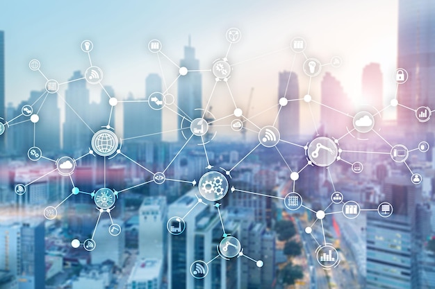 Technology industrial business process workflow organisation structure on virtual screen