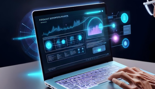 Photo technology interface data graph in computer background 1