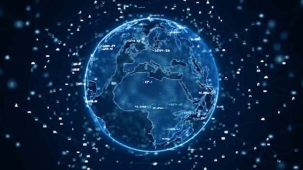 Technology Network Data Connection, Digital Data Network and Cyber Security Concept. Earth element furnished by Nasa.	