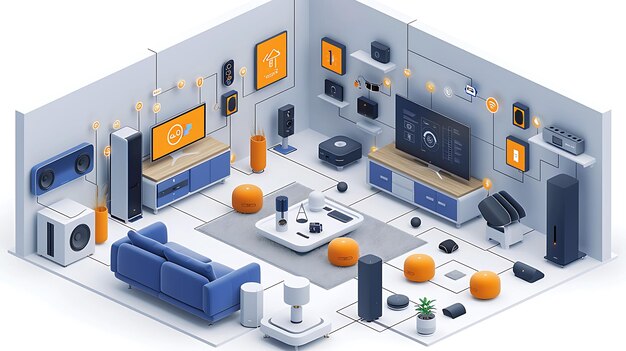 Technology Smart home with connected devices and digital icons Glowing house with symbolism