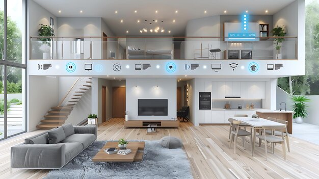 Technology Smart home with connected devices and digital icons Glowing house with symbolism