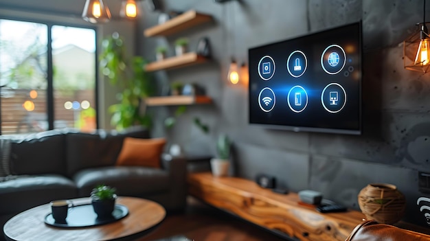 Technology Smart home with connected devices and digital icons Glowing house with symbolism