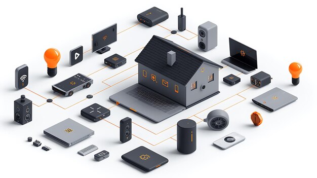 Technology Smart home with connected devices and digital icons Glowing house with symbolism