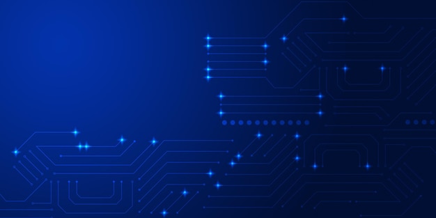 Technology style concept Circuit board and dots glowing on dark blue gradient background