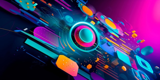 Technologythemed wallpaper with vibrant colors and geometric shapes Generative AI