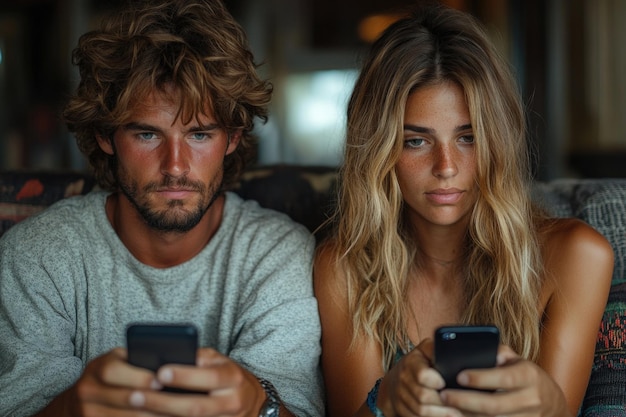 Photo techobsessed couple struggles gadget addiction and social media impact on family relationships