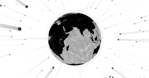 Techy earth isolate on white Black and white earth Dot particle showing the Internet connectivity all over the world perfect for video presentations 3d dot earth