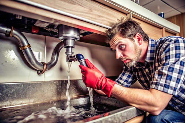 tecnician fixing pipe