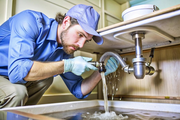 tecnician fixing pipe