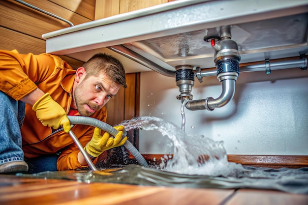 tecnician fixing pipe