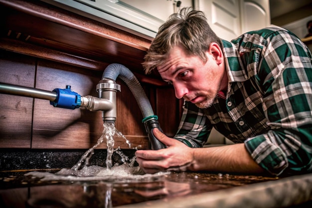 tecnician fixing pipe