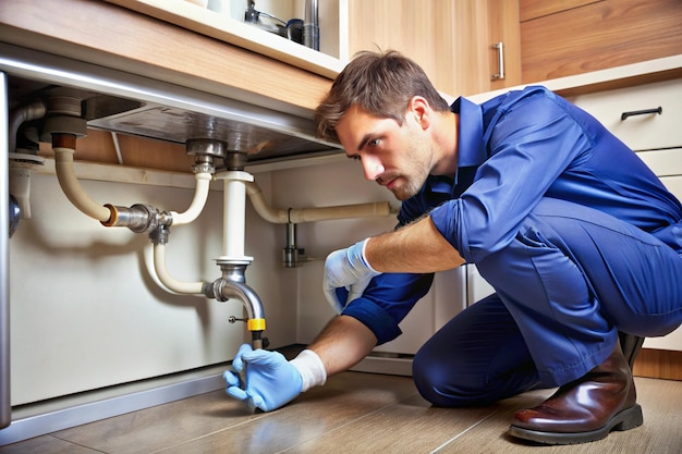 tecnician fixing pipe