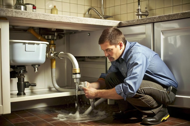 tecnician fixing pipe