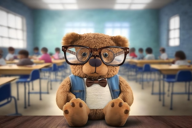 Teddy bear as a student at school Back to school Neural network AI generated