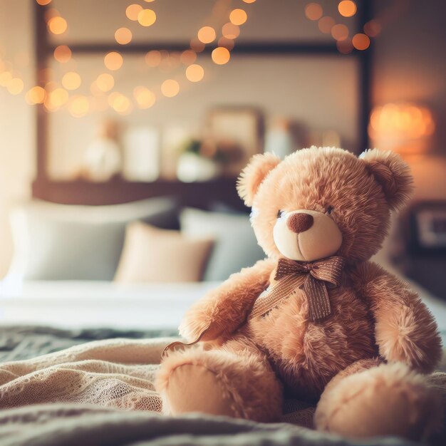 teddy bear on bed background