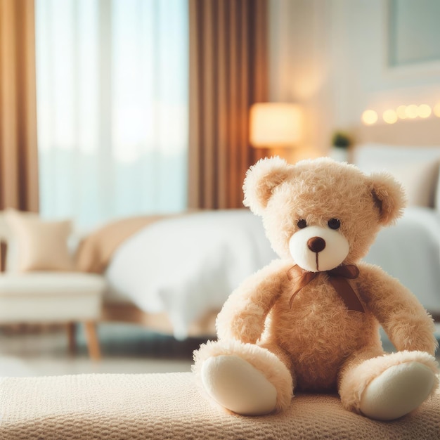 teddy bear on bed background