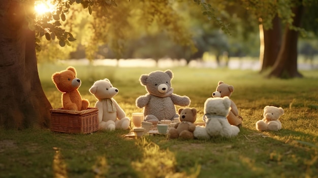 a teddy bear children playing with toys AI Generated