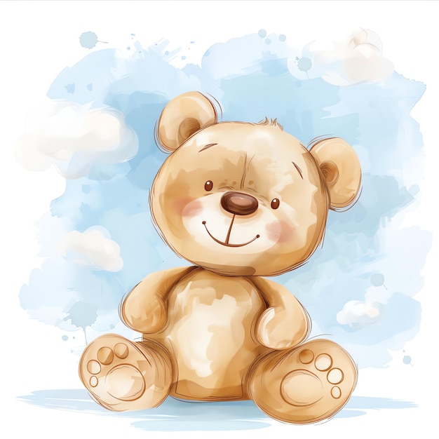 teddy bear happy illustrataion cute nuresery watercolor